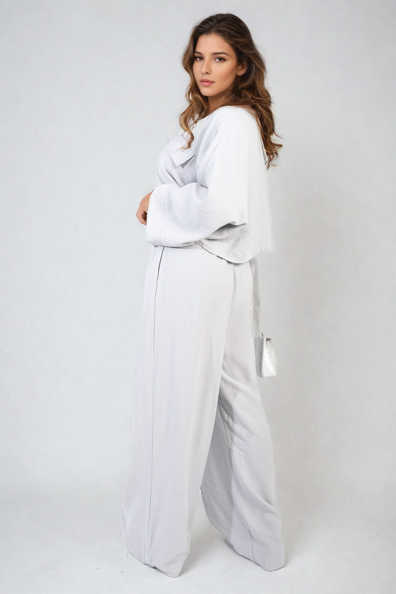 Oversized Long Sleeve Crop Top and Wide Leg Trouser Co-ord Set 🇬🇧