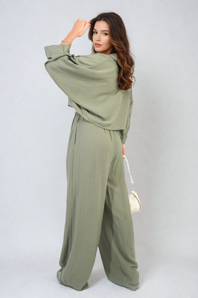 Oversized Long Sleeve Crop Top and Wide Leg Trouser Co-ord Set 🇬🇧