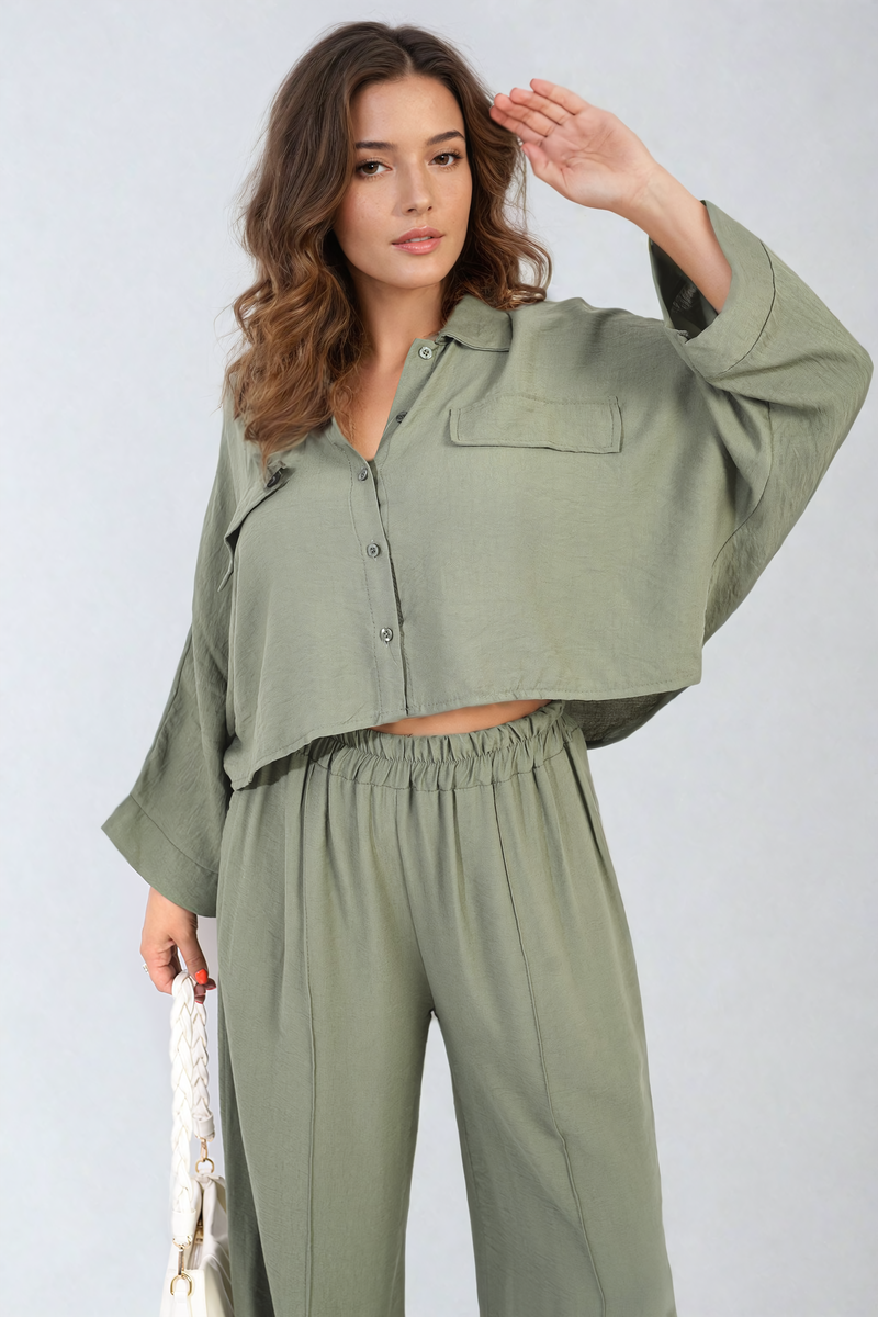 Oversized Long Sleeve Crop Top and Wide Leg Trouser Co-ord Set 🇬🇧