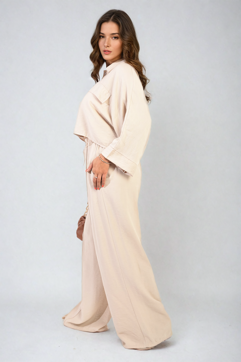 Oversized Long Sleeve Crop Top and Wide Leg Trouser Co-ord Set 🇬🇧
