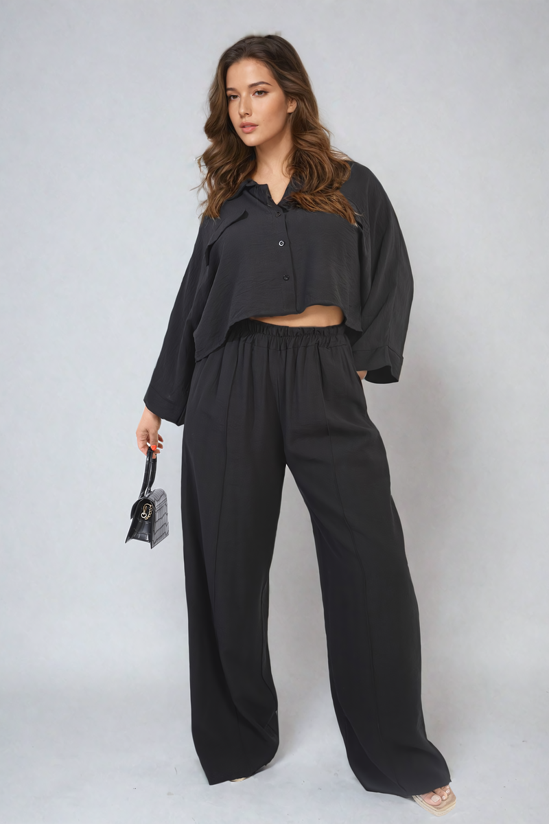 Oversized Long Sleeve Crop Top and Wide Leg Trouser Co-ord Set 🇬🇧