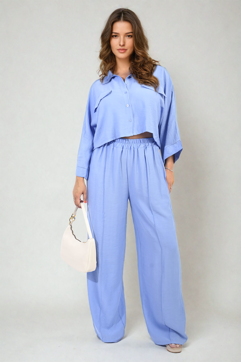 Oversized Long Sleeve Crop Top and Wide Leg Trouser Co-ord Set 🇬🇧