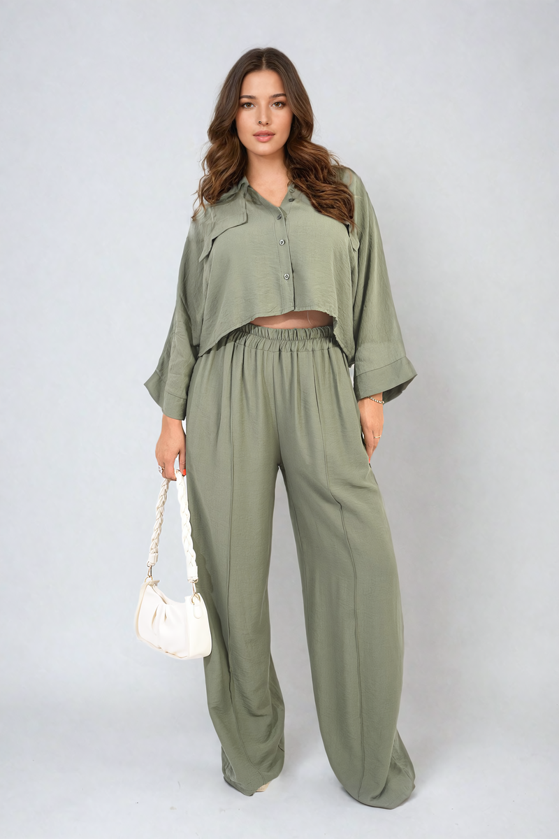 Oversized Long Sleeve Crop Top and Wide Leg Trouser Co-ord Set 🇬🇧