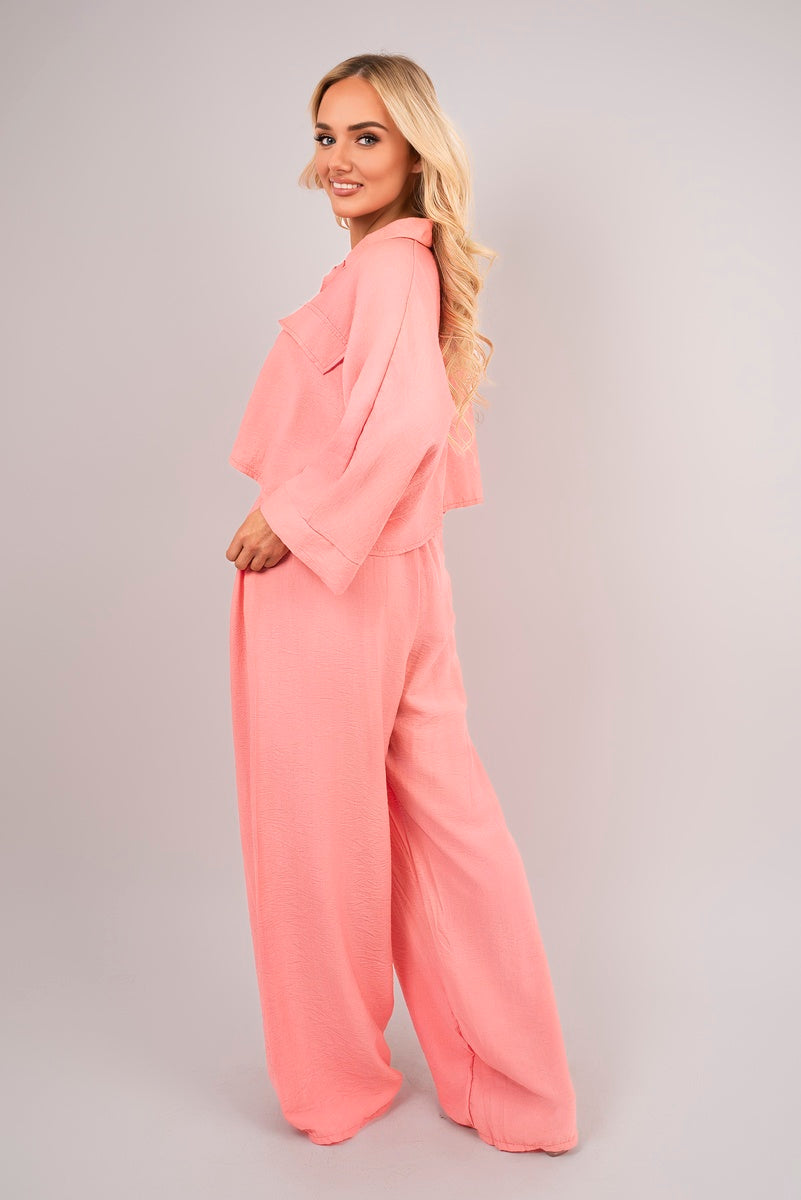 Oversized Long Sleeve Crop Top and Wide Leg Trouser Co-ord Set 🇬🇧