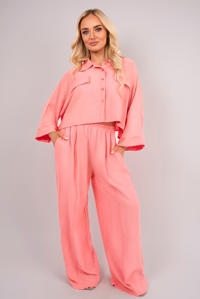 Oversized Long Sleeve Crop Top and Wide Leg Trouser Co-ord Set 🇬🇧