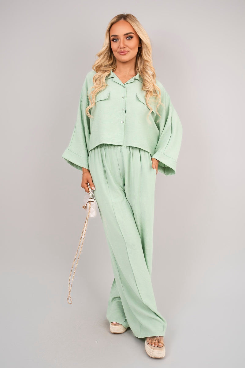 Oversized Long Sleeve Crop Top and Wide Leg Trouser Co-ord Set 🇬🇧