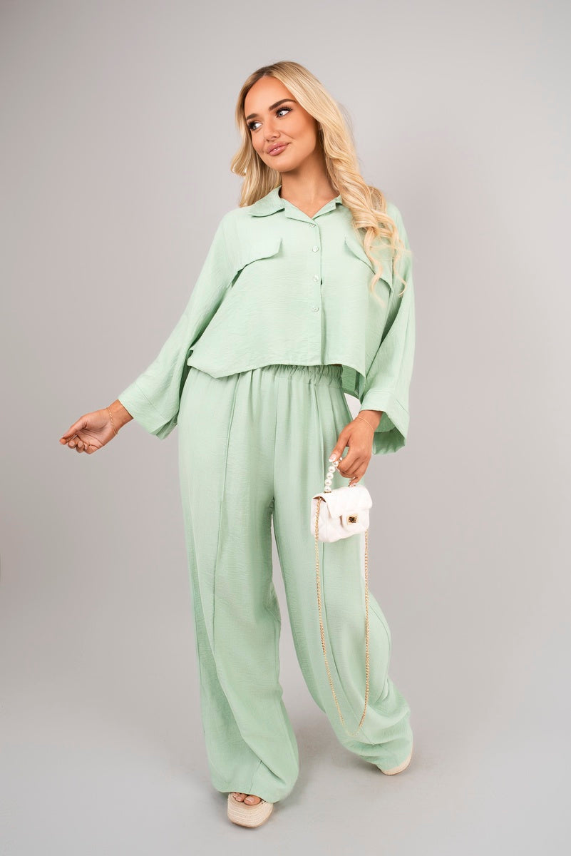 Oversized Long Sleeve Crop Top and Wide Leg Trouser Co-ord Set 🇬🇧