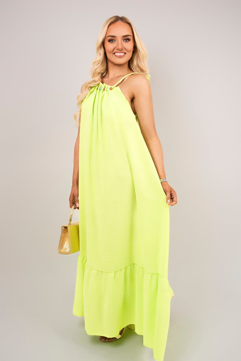 Sleeveless Beaded Halter Neck Maxi Dress with Tiered Hem 🇬🇧