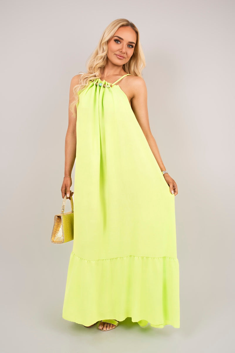 Sleeveless Beaded Halter Neck Maxi Dress with Tiered Hem 🇬🇧