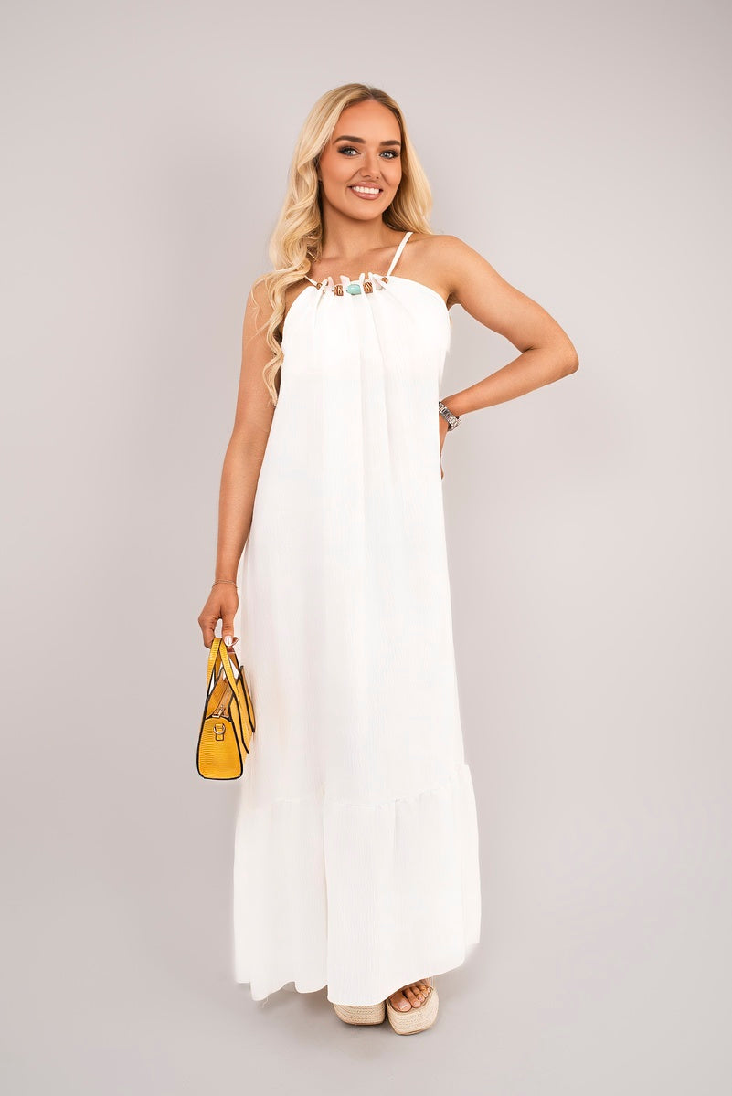 Sleeveless Beaded Halter Neck Maxi Dress with Tiered Hem 🇬🇧
