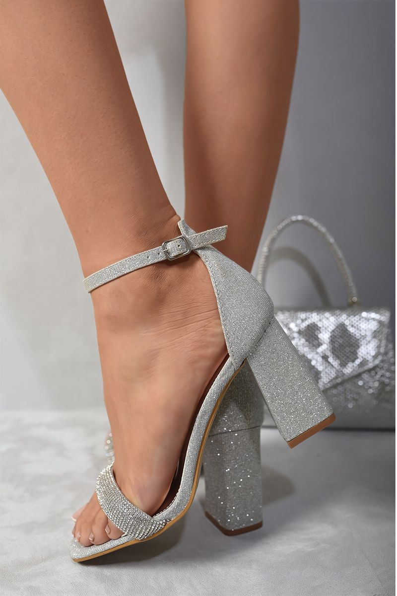 Rhinestone Ankle Strap Block High Heels 🇬🇧