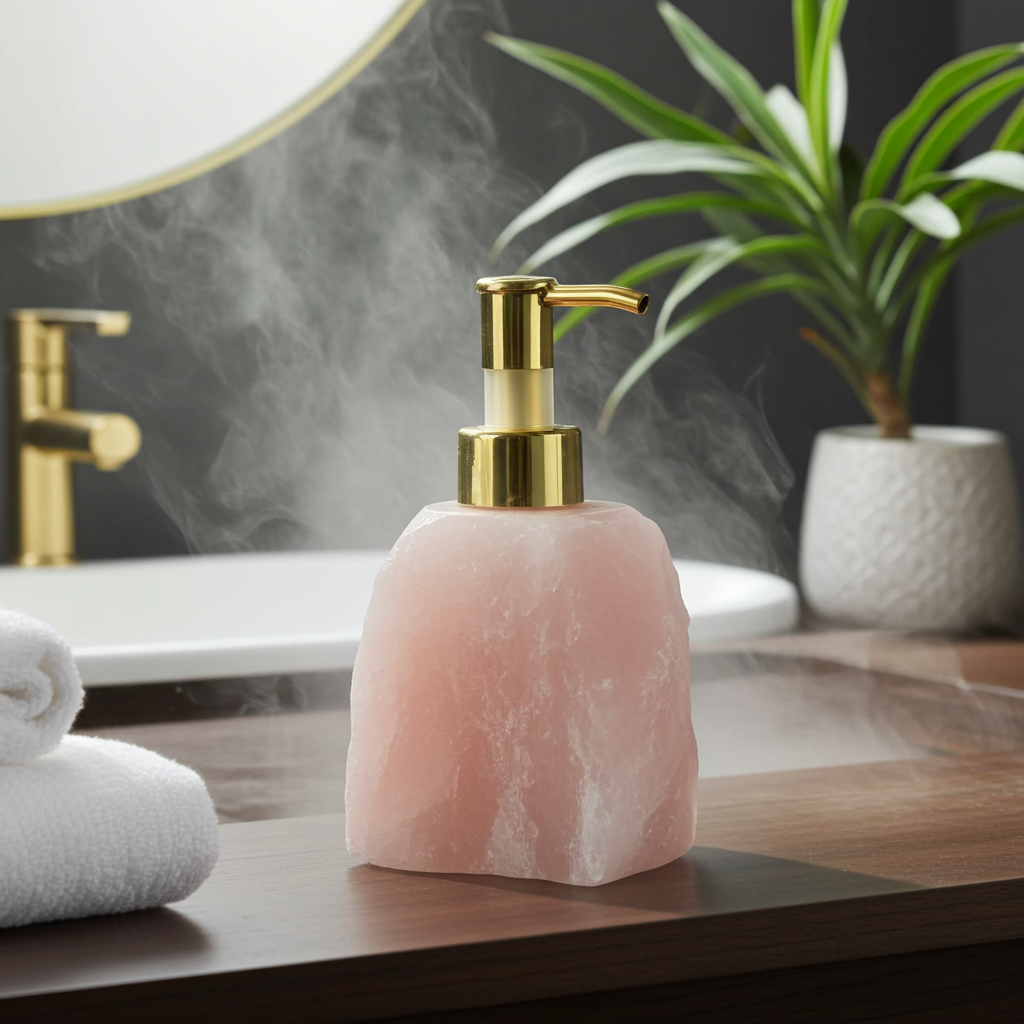 1 PCS Natural Pink Crystal Stone Press Bottle Dispenser 30ml Liquid 🇨🇳