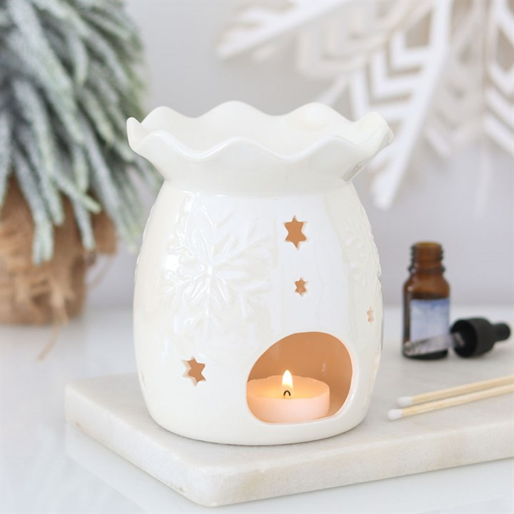 Iridescent White Snowflake Oil Burner and Wax Warmer 🇬🇧