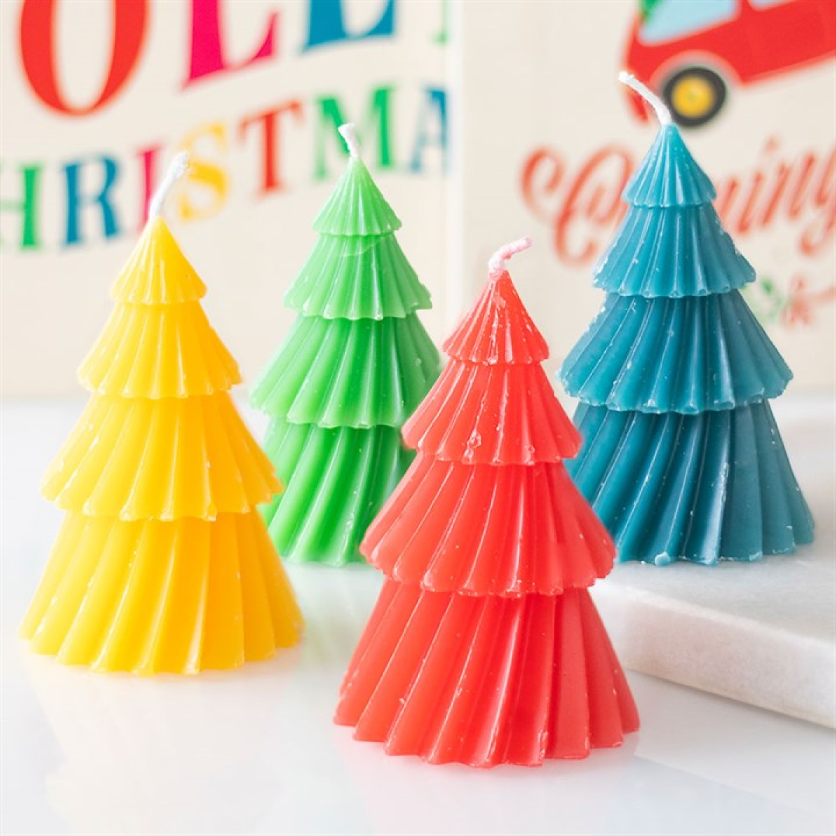 Set of 4 Colourful Christmas Tree Candles 🇬🇧