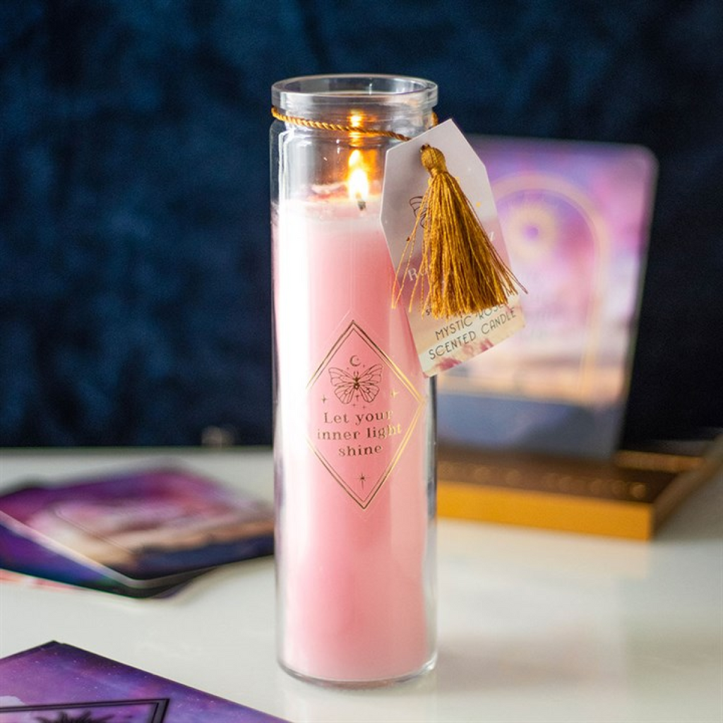 Mystic Rose Tube Candle with Rose Quartz Crystals 🇬🇧