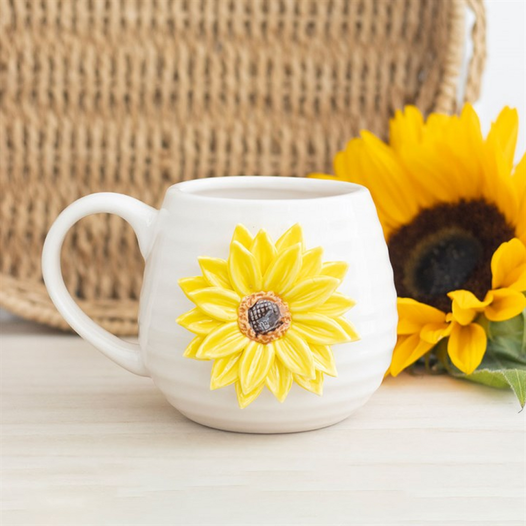 Hello Sunshine Rounded Mug with 3D Sunflower 🇬🇧