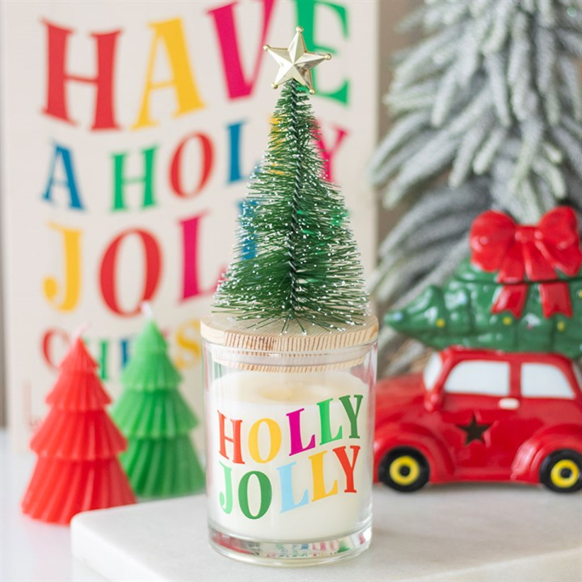 Holly Jolly Pine & Fir Glass Candle with Tree 🇬🇧