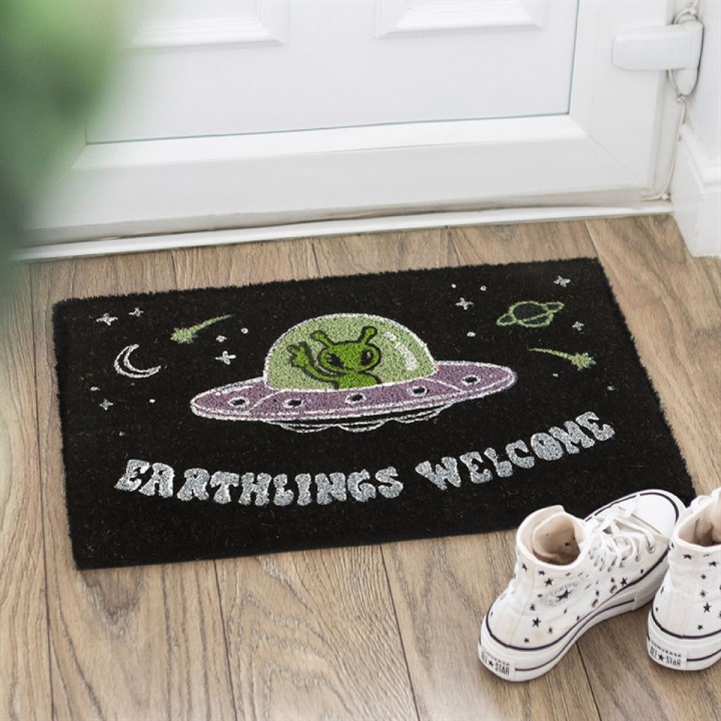 Black Earthlings Welcome Alien UFO Doormat 🇬🇧