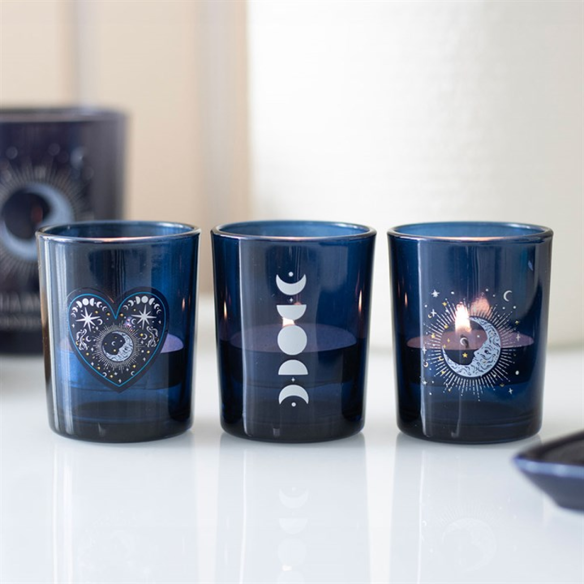 Set of 3 Blue Moon Votive Candle Holders 🇬🇧