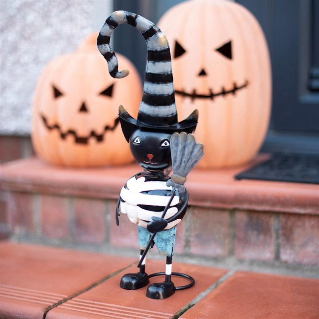 Metal Black Cat Ornament with Witch Hat 🇬🇧