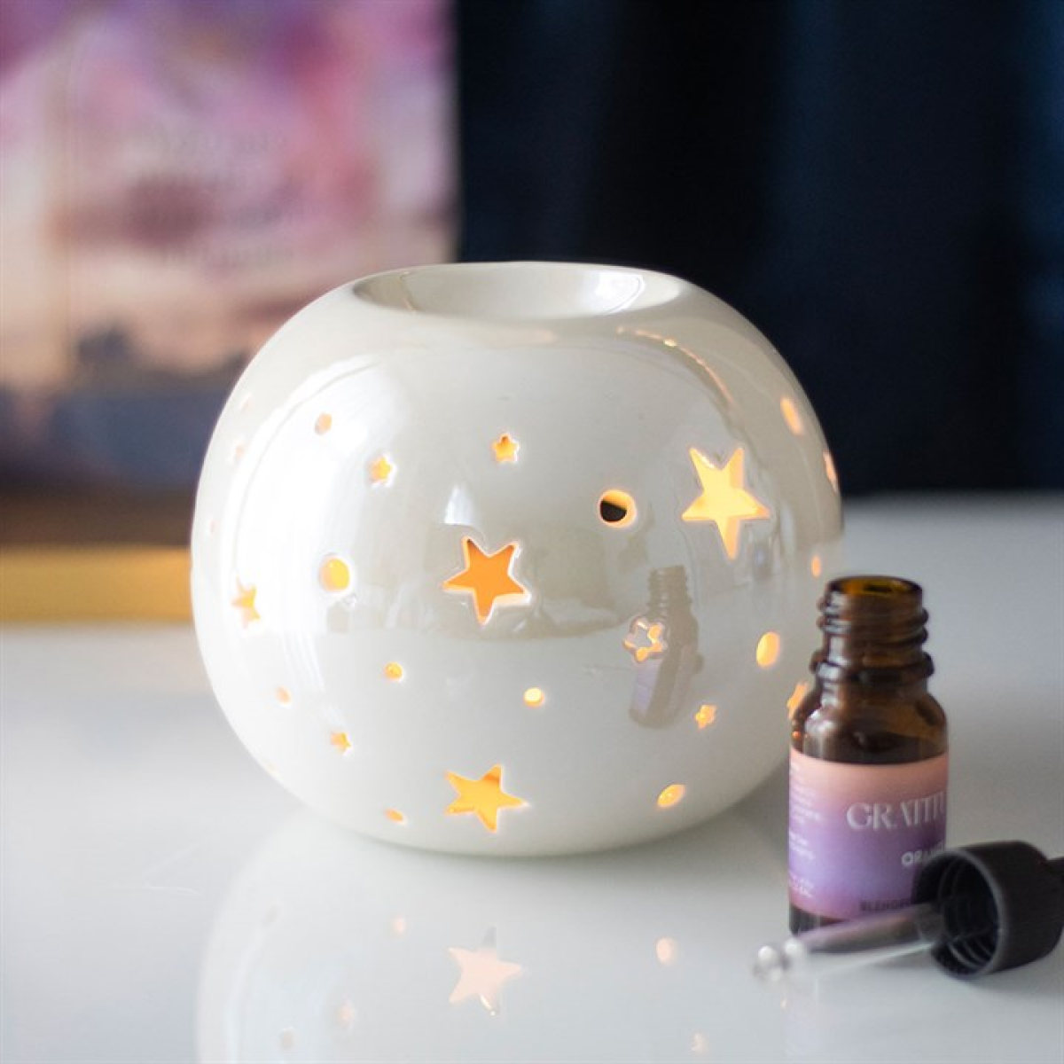 *White Iridescent Star Ceramic Oil Burner and Wax Warmer 🇬🇧