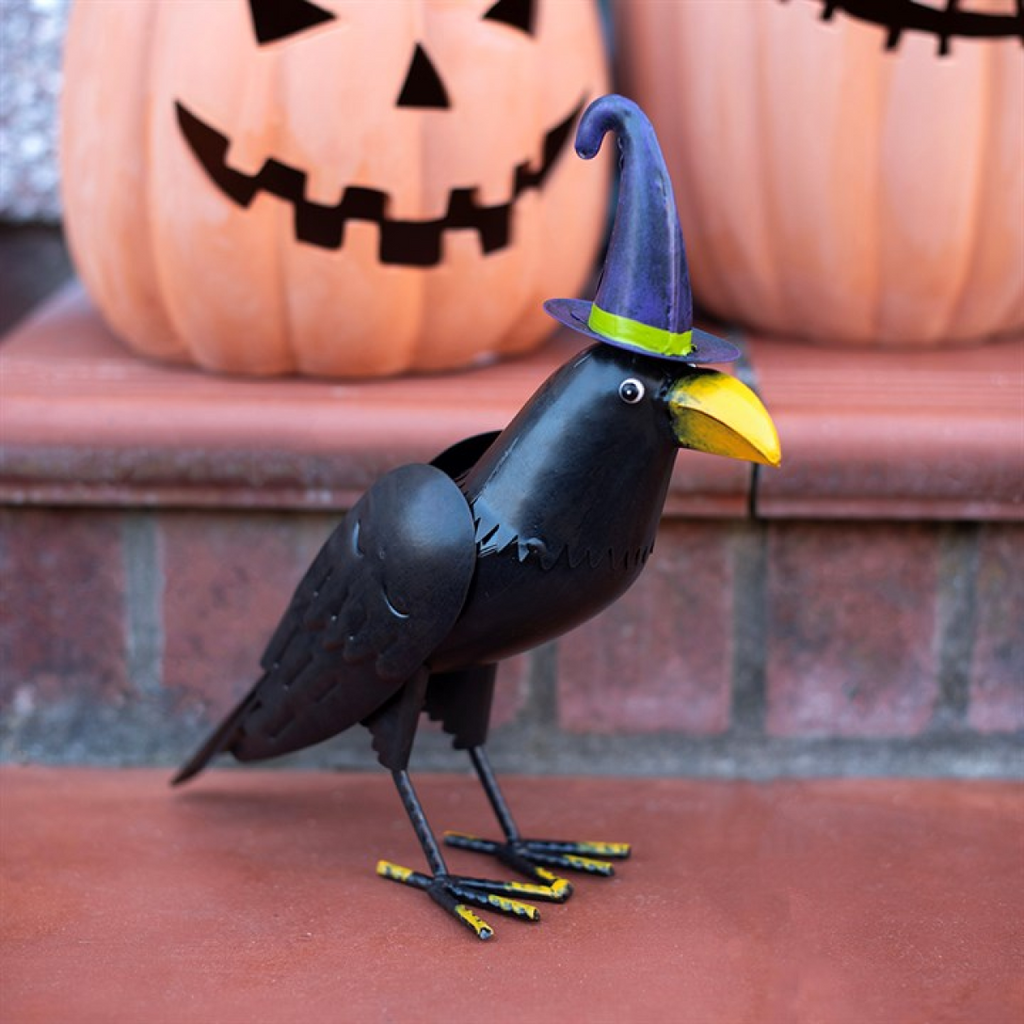 Metal Raven Ornament with Witch Hat 🇬🇧
