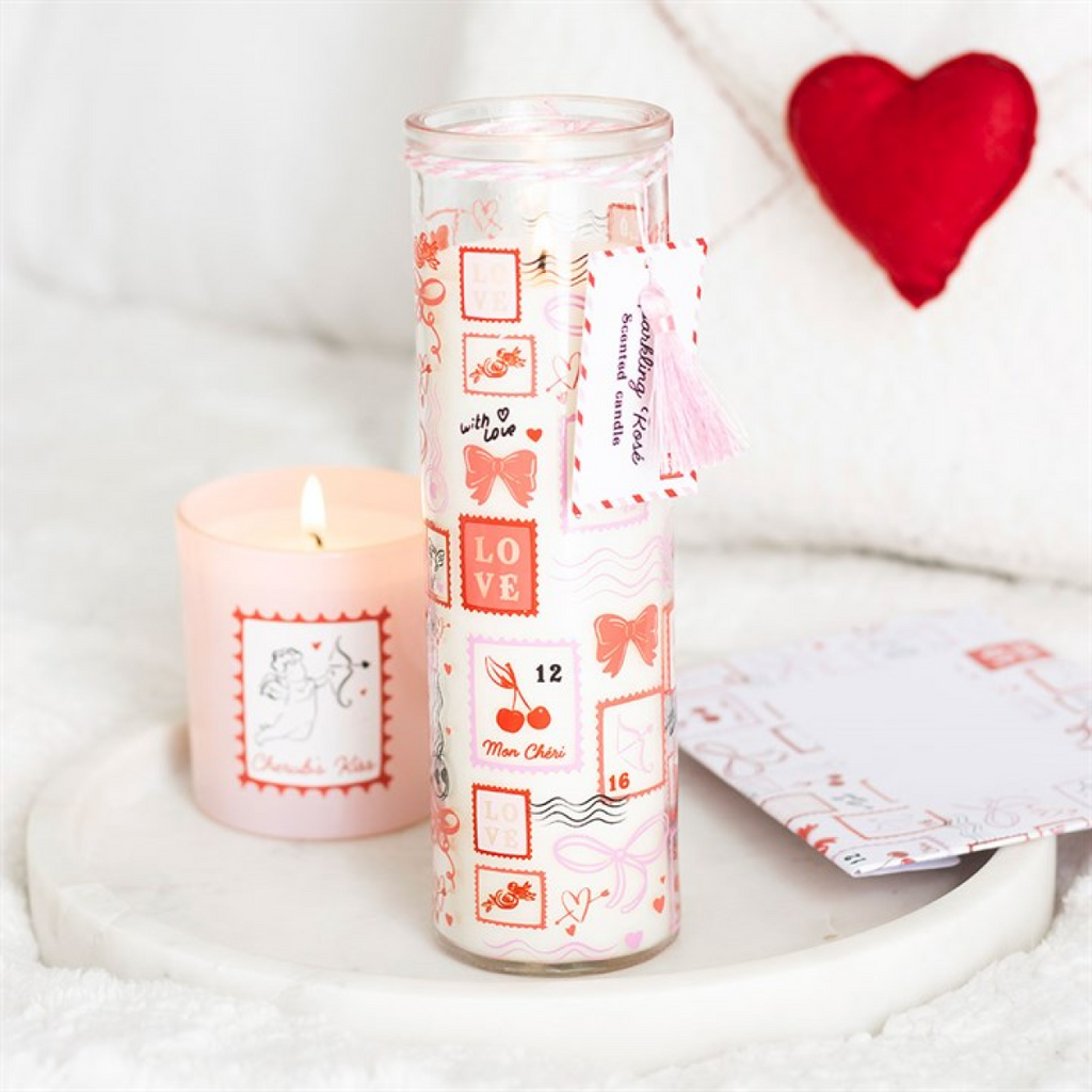 Postage Stamp Print Sparkling Rose Tube Candle 🇬🇧