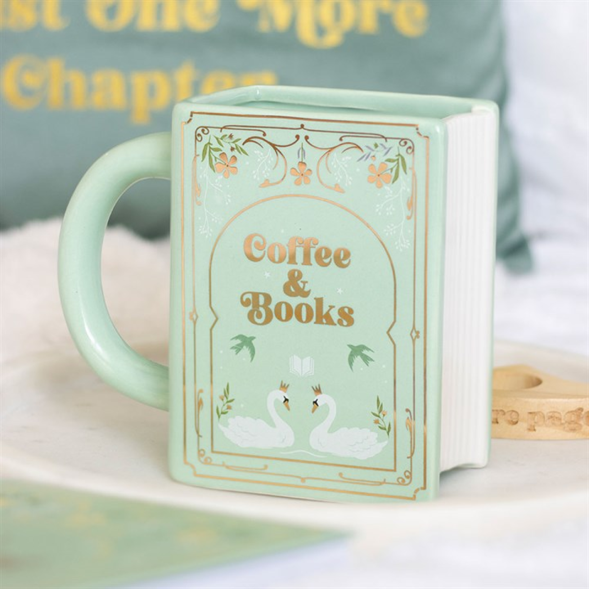 Coffee and Books Green Book Shaped Mug 🇬🇧