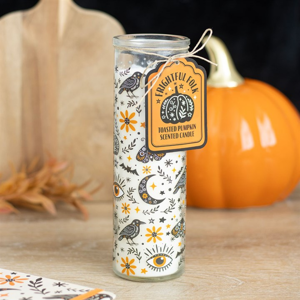 Frightful Folk Print Toasted Pumpkin Scented Tube Candle 🇬🇧