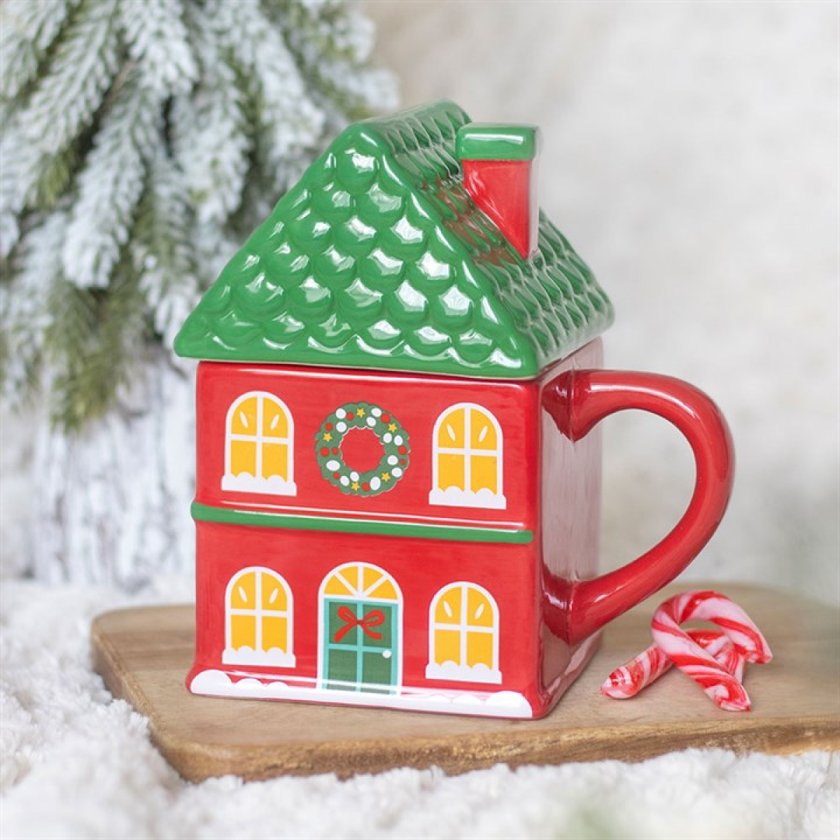 Red Christmas House Lidded Mug 🇬🇧