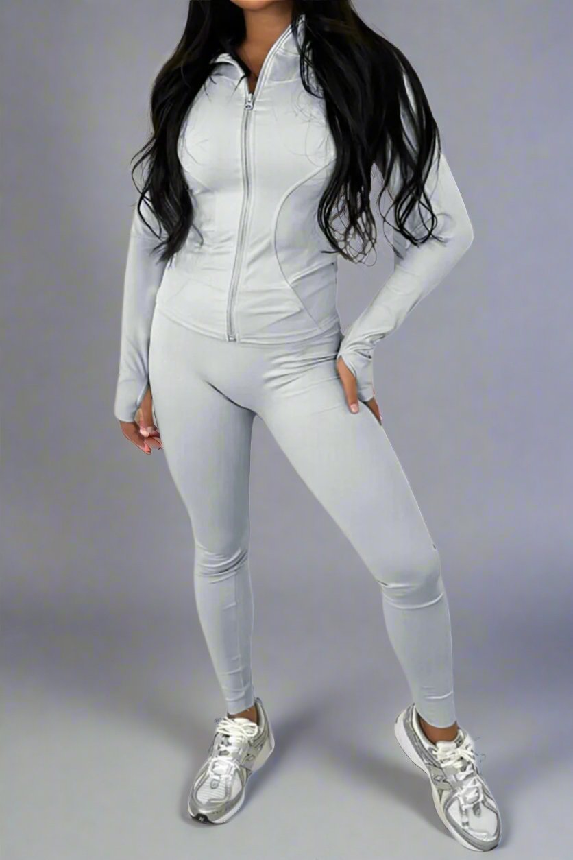 New Sports Zip Front Long Sleeves Top And Leggings Gym Set 🇬🇧