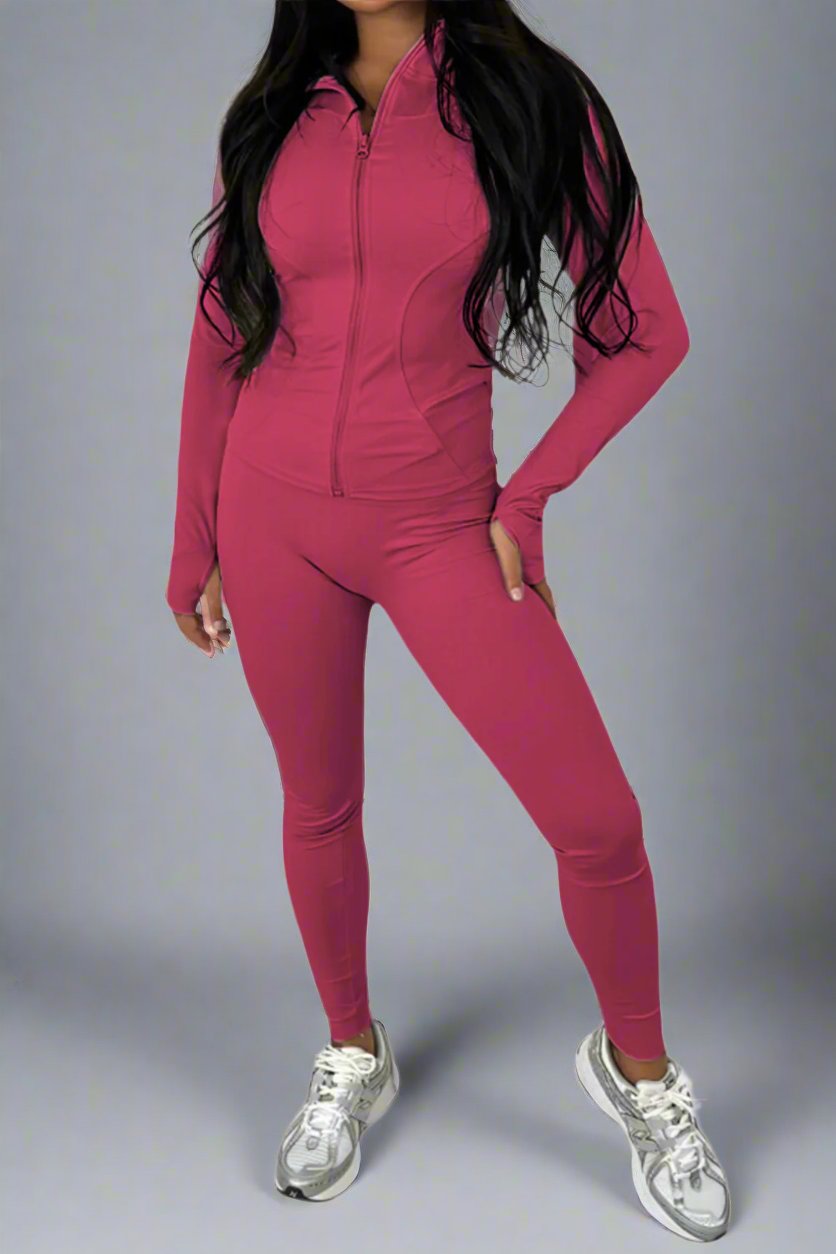 New Sports Zip Front Long Sleeves Top And Leggings Gym Set 🇬🇧