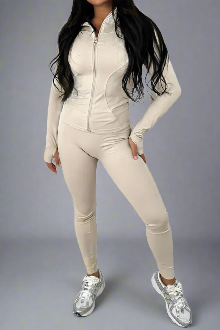 New Sports Zip Front Long Sleeves Top And Leggings Gym Set 🇬🇧