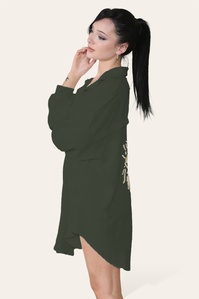 Oversized Long Sleeve Gold Sequin Eye Button Up Shirt 🇬🇧