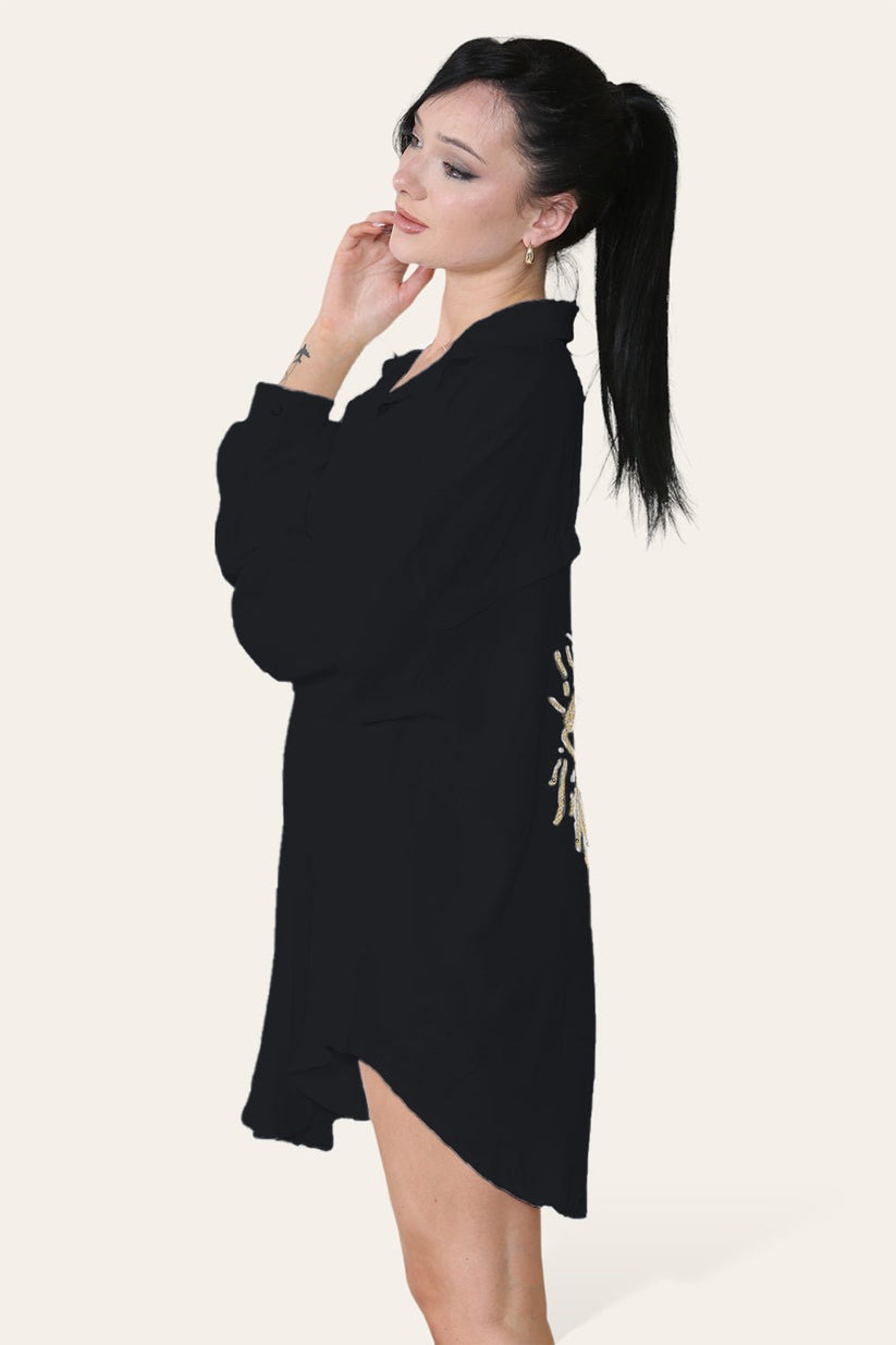 Oversized Long Sleeve Gold Sequin Eye Button Up Shirt 🇬🇧