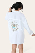 Oversized Long Sleeve Gold Sequin Eye Button Up Shirt 🇬🇧