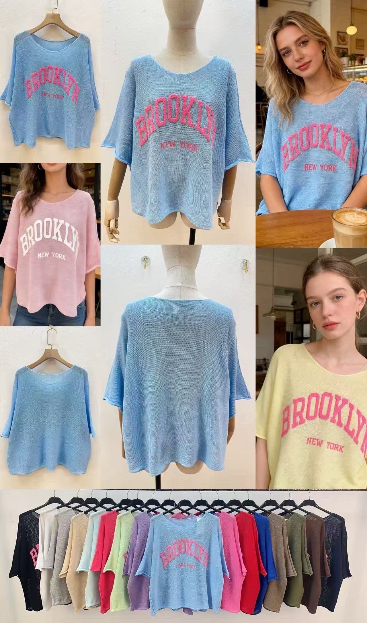 Fine knit sweater with BROOKLYN New York embroidery, loose cut 🇬🇧