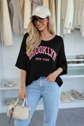 Fine knit sweater with BROOKLYN New York embroidery, loose cut 🇬🇧