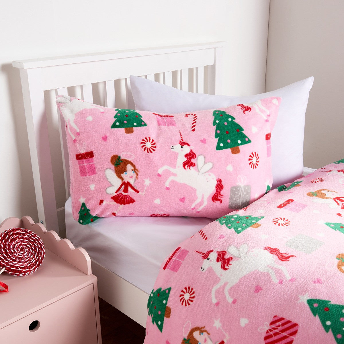 Christmas Unicorn Fleece Duvet Set, Pink - Single 🇬🇧