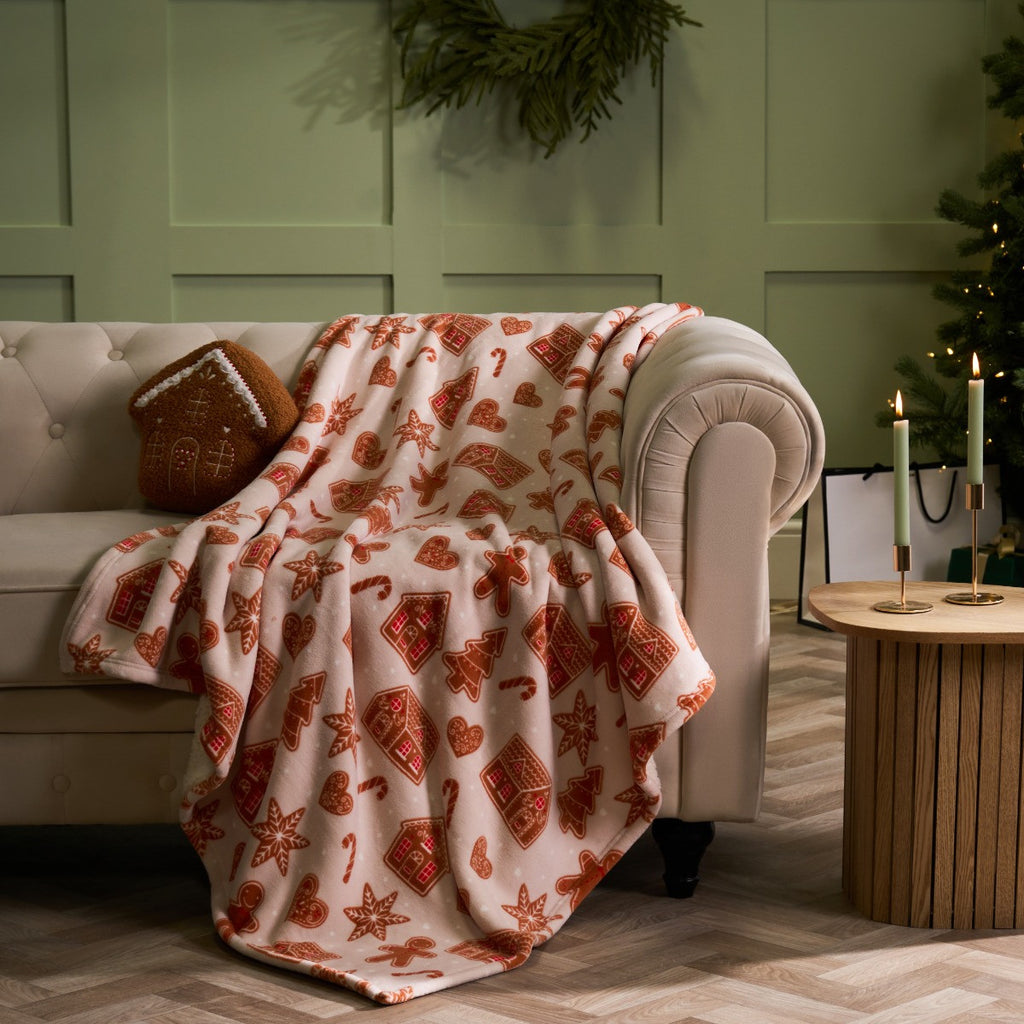 Gingerbread Print Throw - Beige 🇬🇧