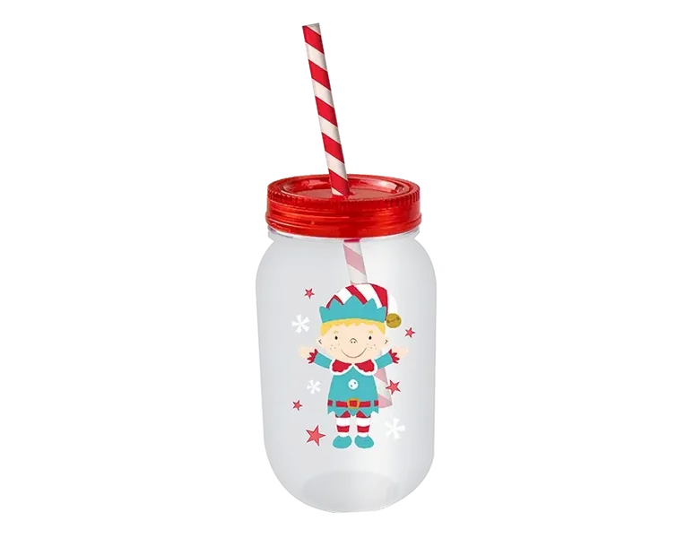 Christmas mason drinking jar and straw (500ml)🇬🇧