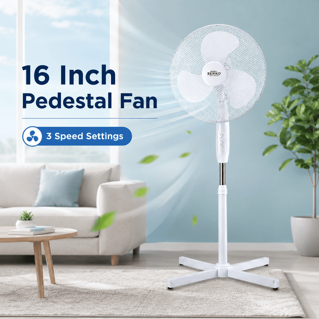 16 Inch Pedestal Fan Cross Base Stand Fan 3 Speed Settings Sturdy Base Portable Fan for Home or Small Office White 🇬🇧