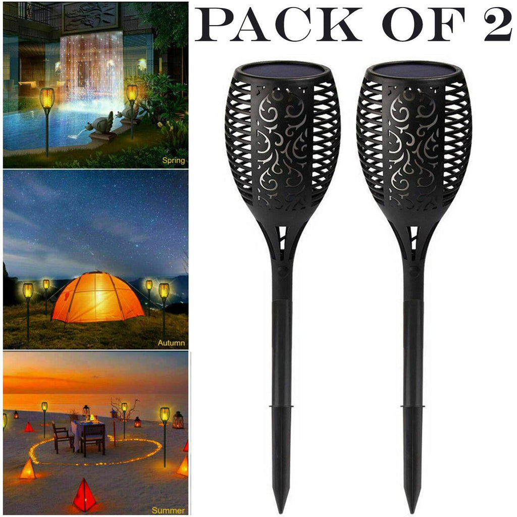 2x Solar Flame Garden Lights - Waterproof LED Torches for Outdoor Use 🇬🇧