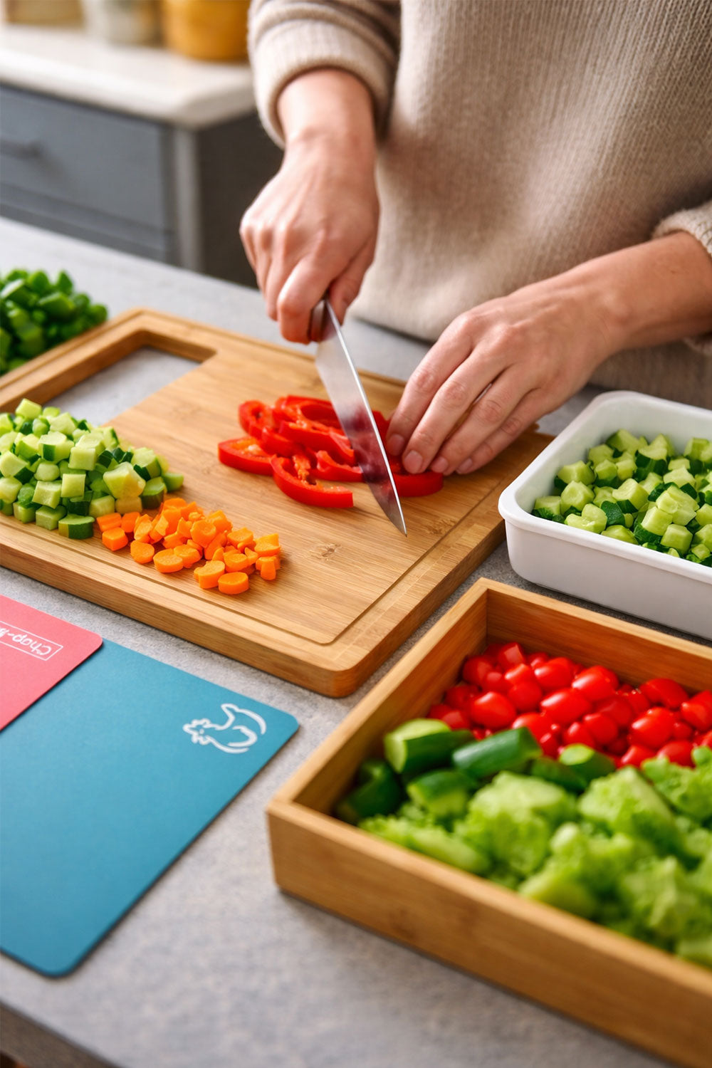 Bamboo Chopping Board with Storage Drawers & Colour-Coded Mats 🇬🇧