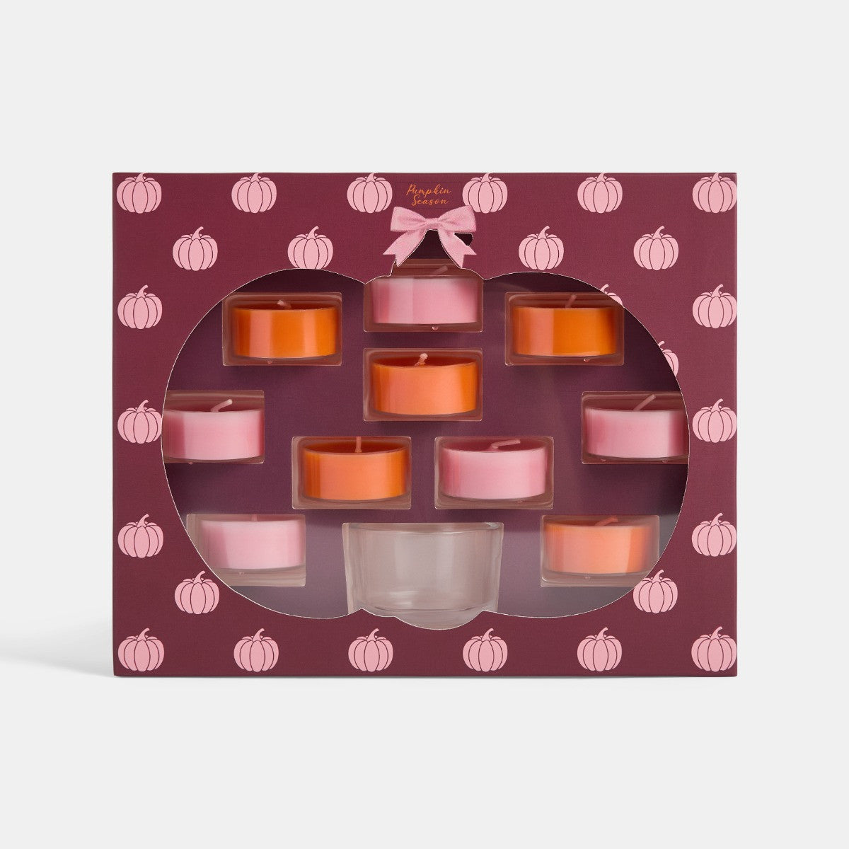 10 Pumpkin Print Assorted Scented Tealights with Glass Handle Holder 🇬🇧