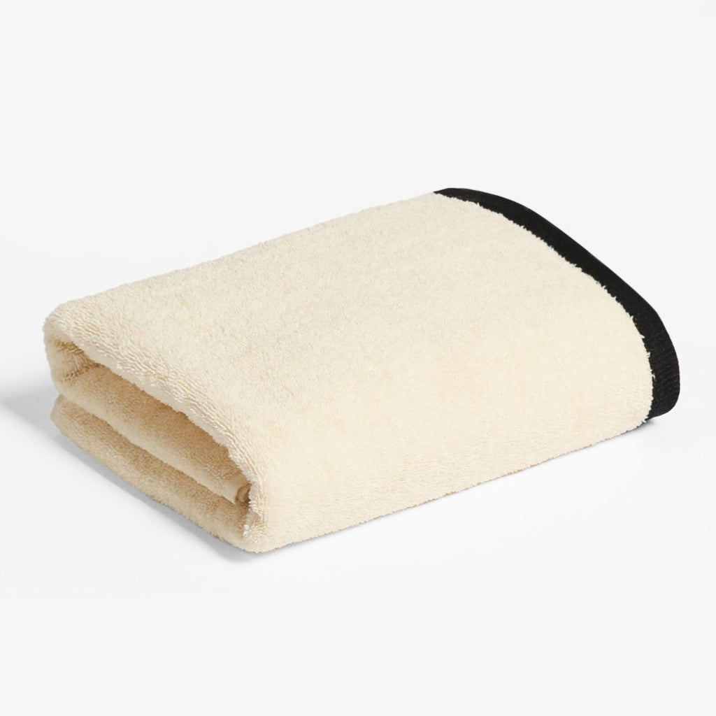 100% Cotton Border Trim Towel - Cream/Black 🇬🇧