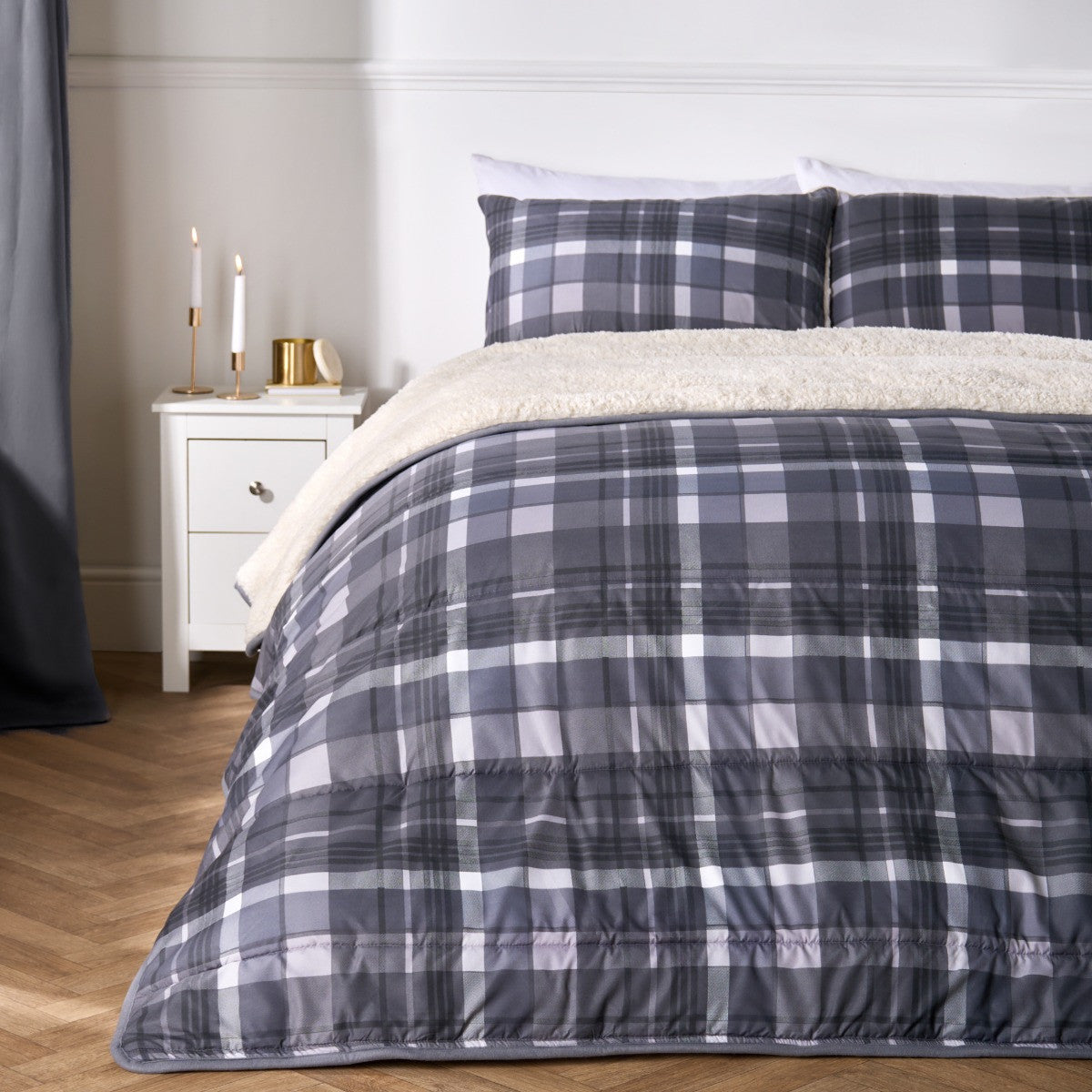 Coverless Check 10.5 Tog Duvet Set - Grey 🇬🇧