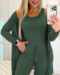3 Piece Lounge Set Crewneck Sleeveless Tank Top Long Sleeve Open Front Coat Pants Sweatsuit 🇺🇸