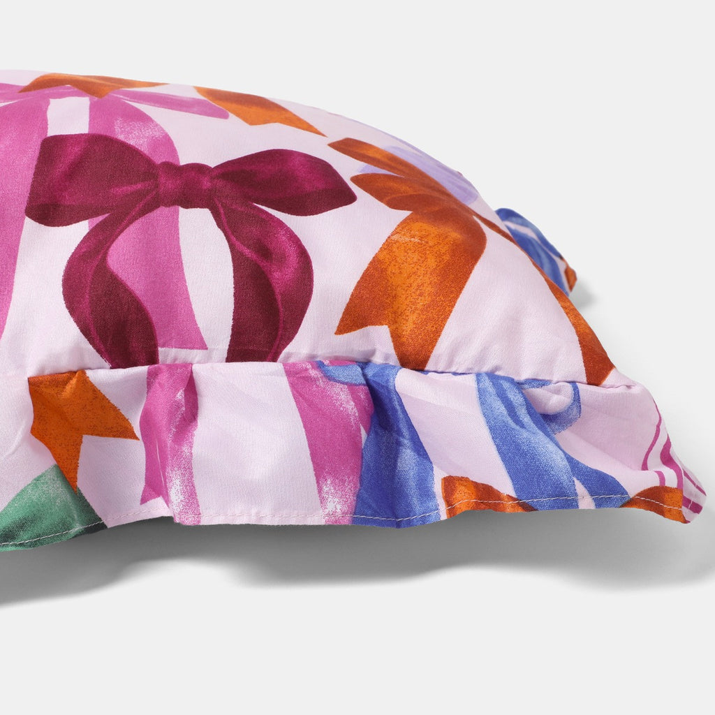 Bow Print Frill Edge Bolster Pillow - Multi 🇬🇧
