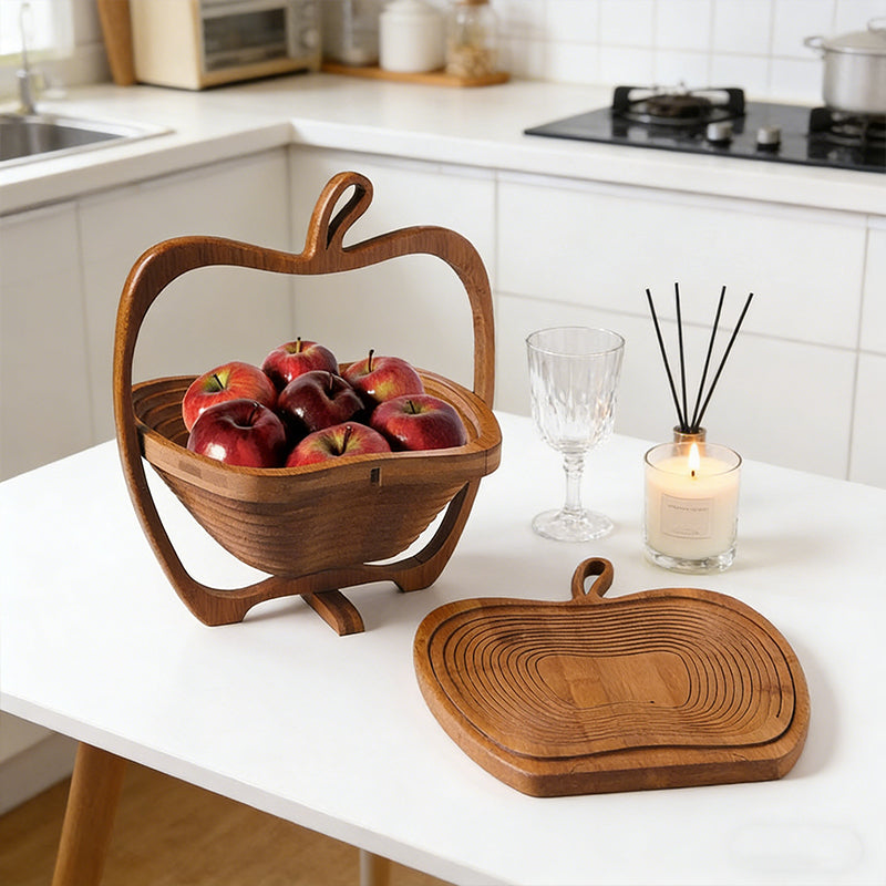 Natural Bamboo Foldable Fruit Basket Collapsible Creative Apple Shaped Fruit Bowl Multifunction Heat Resistant Bamboo Trivets Pot Mat Hot Pan Pads 🇬🇧